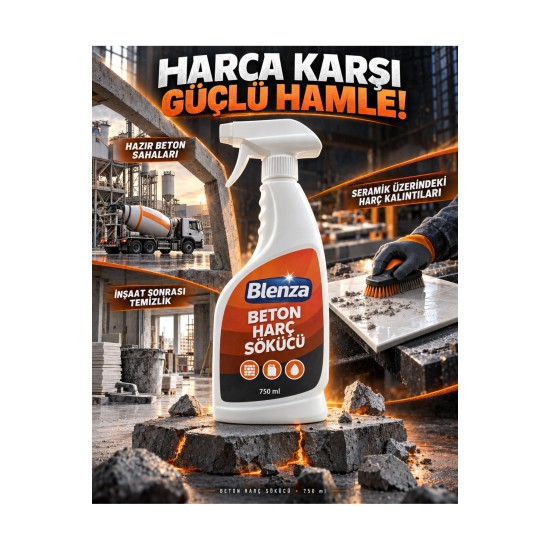 Blenza Beton Harç Sokucu | Kurumuş Beton ve Harç Kalıntısı Çözücü | Güçlü Endüstriyel Temizleyici - Renkli